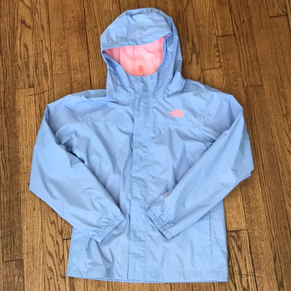 light blue north face rain jacket